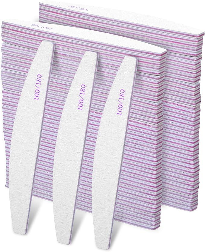 150 Pcs 100/180 Grits Nail Files, Doubled Sided Emery Boards Reusable Nail Files Manicure Tools for Acrylic Natural Toenails Home and Salon