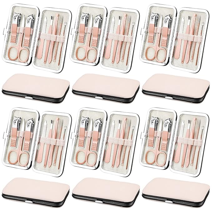 Geosar 12 Sets Manicure Set Nail Clippers Pedicure Kit 8 in 1 Grooming Stainless Steel Kits Nail Care Tools with Travel Case Xmas Gifts Christmas Stocking Stuffers for Men Women(Rose Gold)