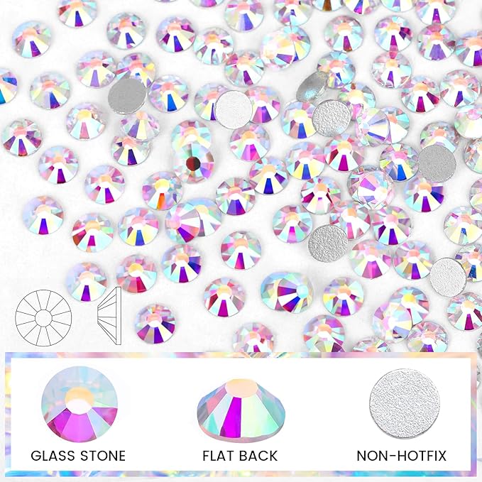 Novani Crystal Rhinestones, Flatback Loose Gemstones 288pcs Glass Rhinestones for Clothes Shoes Crafts Makeup Nail Art and DIY Decorations(SS34, Crystal AB)