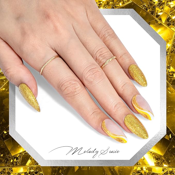 MelodySusie Gold Glitter Gel Nail Polish,0.5 Fl Oz Soak Off UV LED Sparkle Yellow Gold Gel Polish Christmas Gift for Women Nail Art Manicure Salon DIY Nail Design Decoration at Home-z016