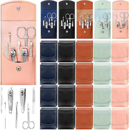 Lasnten 100 Bulk Nail Clipper Set Bulk Manicure Kit Stainless Steel Pedicure Professional Nail Care Kit with Travel Case Portable Grooming for Husband Men Women Family(Multicolor,7 in 1)