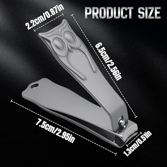 Stainless Steel Owl Toenail Clippers - Extra-Large Non-Slip Handle for Precise Trimming - Suitable for Men, Women and The Elderly - Professional-Grade Household Nail Clippers - Silver