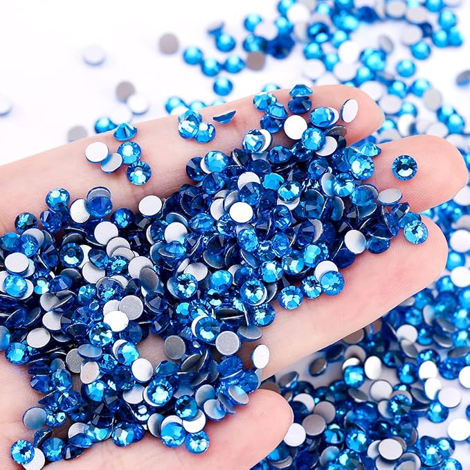 Novani Rhinestones 3000Pcs Flatback Crystal Round Loose Gemstones Glass Rhinestones for Crafts Makeup Nail Art Clothes Shoes DIY Decorations(SS10, 2.7-2.9mm,Capri Blue)