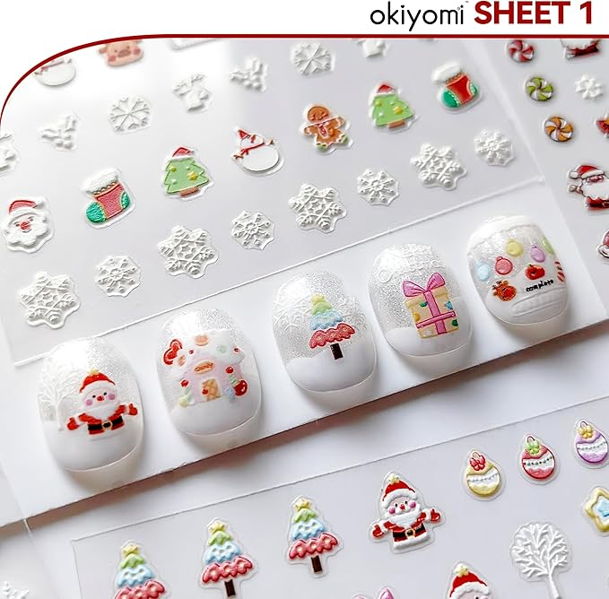 4 Sheets of 3D Christmas Nail Stickers - 258 Cute Nail Decals - Embossed Kawaii Nail Stickers for Kids | Cute Holiday Theme - Santa, Reindeer, Snowman, Gifts, Candy Cane | Glow in The Dark