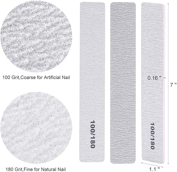 100 Pack Nail Files for Acrylic Nails 100/180 Grit Double Sides Emery Boards Professional Nail Buffering Files