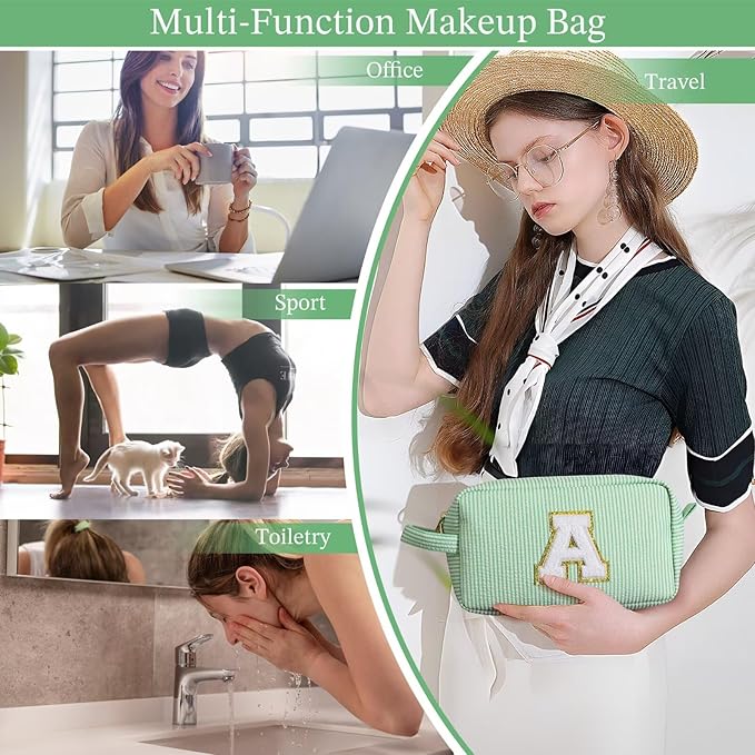 YOOLIFE Valentines Day Gifts - Valentines Day Gifts for Her, Personalized Birthday Gifts for Women Her Mom Girlfriend Wife Best Friend Teacher Sister Daughter, Monogram Initial Green Makeup Bag A