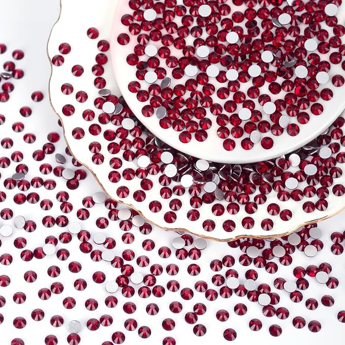 10000PCS Dark Red Rhinestones Bulk, Flat Back Crystal Glass Stone Round Gems,SS10, 2.7-2.9mm