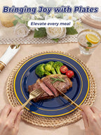 175PCS Blue and Gold Plastic Plates - Image 2