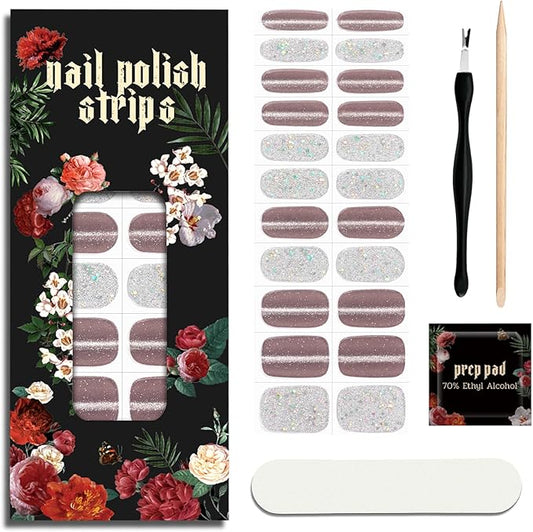 Nail Polish Strips - 22 Pcs Salon Quality Gel Nail Stickers - Long Lasting Wraps (Silver Moon Haze)