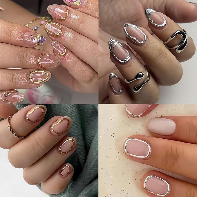 Irregular Bronzing Nail Art Stickers Gold Silver Square Frame Nail Stickers with Rhinestone 5D Self Adhesive Nail Designs Decals Simple Nail Art Stickers for Women Girls Nail DIY Decoration 2 Sheet