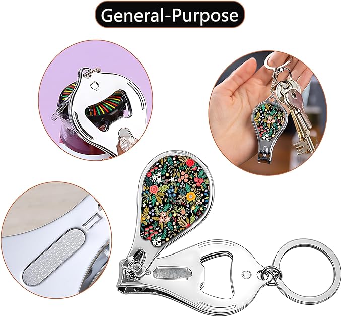 Nail Clipper Set with Keychain 2 Pack Toenail Clippers with Jar Opener Multifunction Nail Cutter for Men-Dorm Room Essentials,Kitchen Gadgets,Golf Accessories,Travel Essentials(Flower)