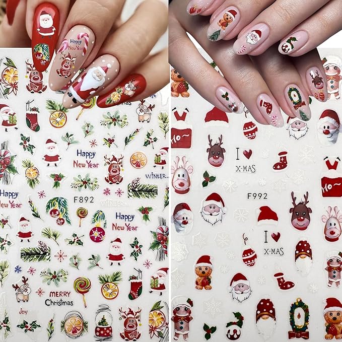 5 Sheet Christmas Nail Art Stickers with Santa Claus Snowflake Elk Deer Snowman Xmas Tree Design Manicure Decal Winter Cartoon Nail Decals Nail Art DIY Decor Supplies for Women