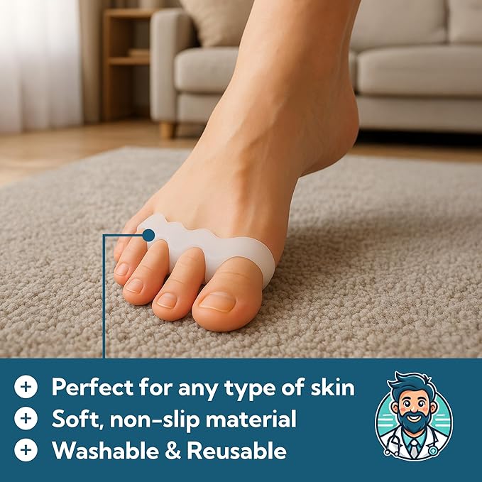 Toe Separators for Pain Relief - Silicone Toe Spacer for All Interspaces - 4 Pack - Relieves Pain from Bunion, hammertoes, Corns, and a Variety of Forefoot Deformities