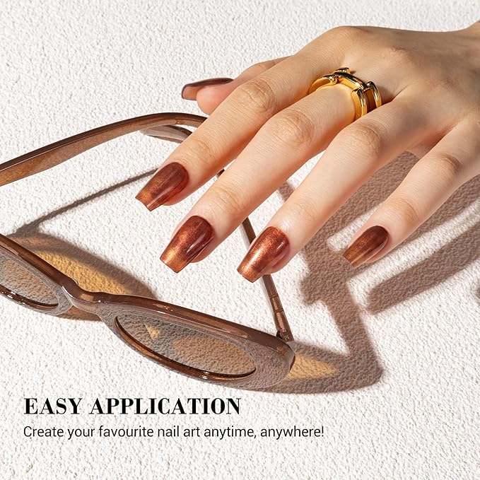 MelodySusie Semi Cured Gel Nail Strips (Brown Shading), Works with Nail lamp, Salon Quality, Long Lasting, Easy to Apply and Remove, Includes 20Pcs, 2 Prep Pads, Nail File and Wooden Stick
