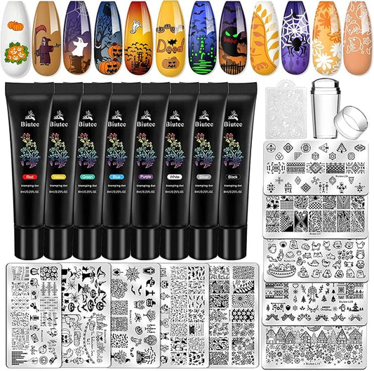 Biutee Nail Stamping Plates set 8 pcs Nail stamping polish gel 10pcs Templates with stamper Nail Art Plates set Valentine Nail Plates animal flower Rose design