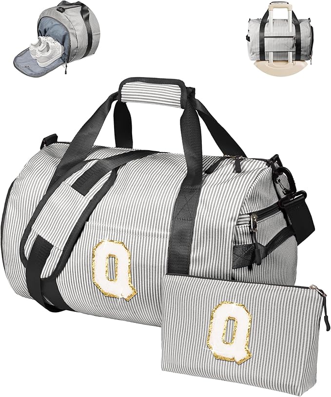5 6 7 8 9 10 Year Old Girl Birthday Gift, Girls Travel Duffle Bag, Kids Initial Overnight Bags with Shoe Compartment, Monogram Weekender Bag with Makeup Pouch, Trip Essentials (Letter Q)