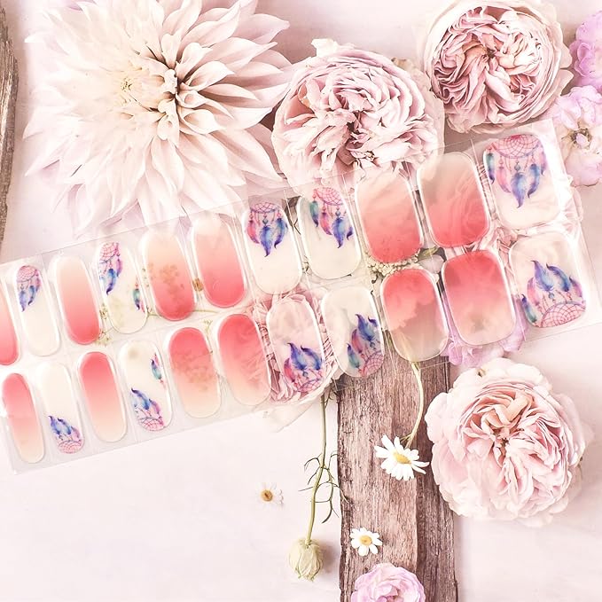 Semi Cured Gel Nail Strips (Dream Catcher)-22 PCS Manicure Stickers | Gel Nail Wraps | Light Required, Salon Quality & Easy to Use