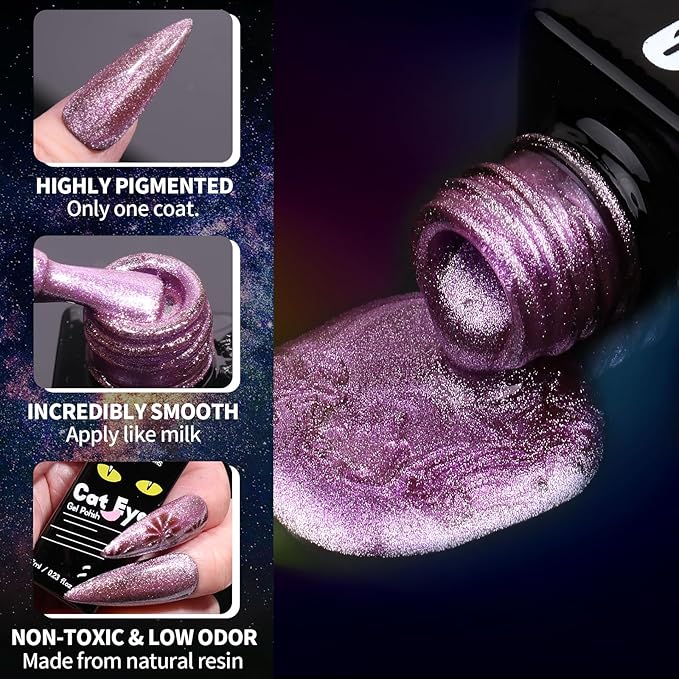 Clara Colors Cat Eye Gel Nail Polish Set, 20 Colors Holographic Galaxy Series Magnetic Nail Polish with Magnets Base Top Coat Gel Cat Eye Nail Polish for Professional Nail Salon or DIY at Home