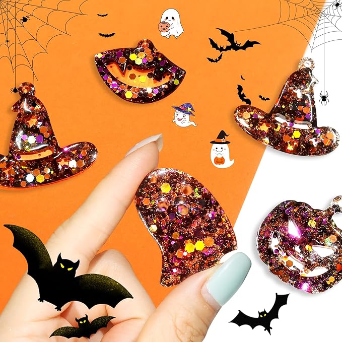 Renfio Orange Purple Black Chunky Glitter,Mixed Holographic Glitter for Helloween,1.76oz/50g Iridescent Hexagon Sequin for Snowglobe Tumbler,Resin,Craft,Nail,Face,Hair,Festival Decor,Ornament