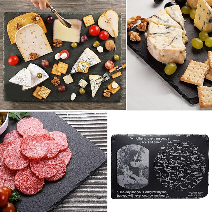 3 Pack 12 x 16 Inch Slate Cheese Boards, Black Square Slate Charcuterie Boards, Natural Charcuterie Stone Plates for Parties, Gifts, and Special Events, Cheese, Sushi, Food.