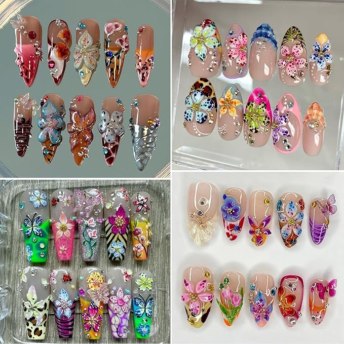 50Pcs 3D Flowers Nail Charm for Nails Flower Resin Nail Rhinestones Spring Hibiscus Floral Nail Art Charm for Acrylic Nails Mixed Colorful Ice Lily Nail Gems Jewelry DIY Summer Manicure Decor Crafts
