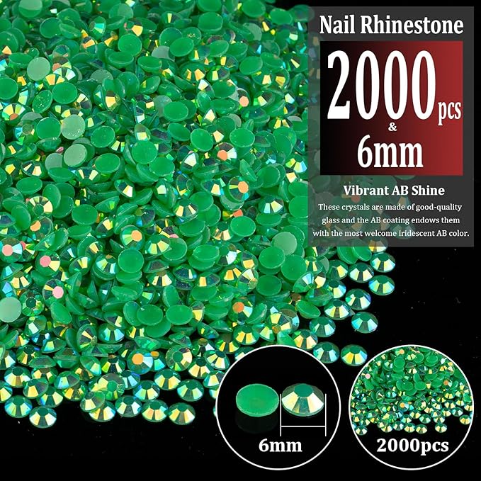 2000pcs 6mm Resin Rhinestones Bulk, Dark Green AB Flatback Round Jelly Rhinestones Bedazzling Non Hotfix Crystal Gems Large Quantity Wholesale for DIY Crafts Clothes Tumblers Face Makeup Manicure