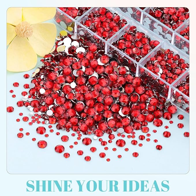 6100Pcs Resin Red Rhinestones for Bedazzling with 2Pcs 10ml B7000 Jewelry Glue, 1 Box Flatback Gems Crystals Diamonds for Makeup Crafting Nail Art