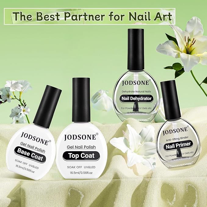 JODSONE 4Pcs Base Coat Top Coat Nail Primer Nail Dehydrator for Long Lasting Manicures Prep Protect and Perfect Your Nails 16.5ml Each Salon Quality Set