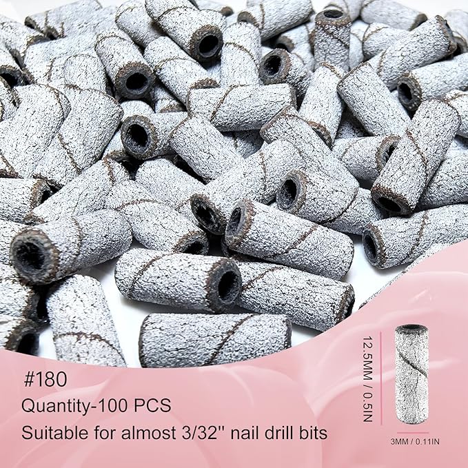 Small Sanding Bands Nail Drill Bits, Corfulra Upgraded Mini Sanding Bands with Mandrel Bit, 100 pcs 180 Fine Grits for Natural Nail, Nail Accessories of Nail Tech Must Haves, White