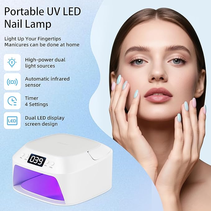 UV Gel Nail Lamp LED Nail Light Fast Dryer for Gel Polish Curing with Arm Rest Portable Handle 4 Timers Automatic Sensor Double Led Display