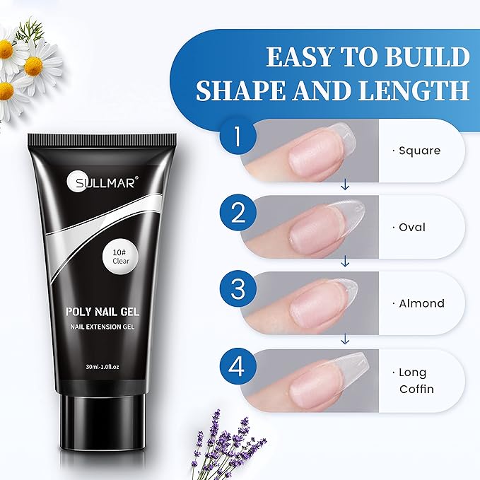 Clear Poly Nail Extension Gel Set,Nail Builder Gel Slip Solution for Professional Starter kit with Nail Brush Glass Cup For Nail Art(30ml/1fl.oz)