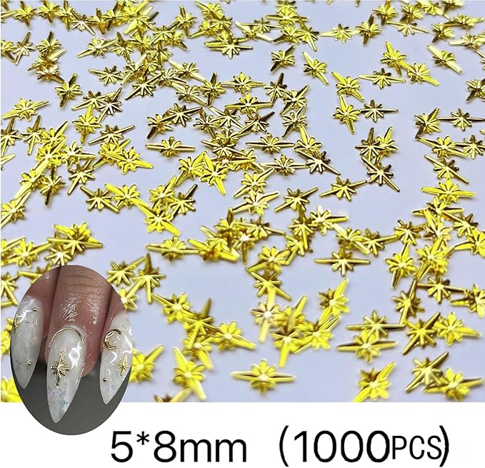 1000Pcs Mini Star Nail Art Charms Cute 3D Alloy Gold Star Nail Charms Metallic Retro Gold Cross Stars Nail Gems Nail Jewelry Nail Diamonds for Women Girls Acrylic Nails DIY Nail Art Decor