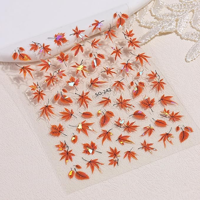 Fall Nail Art Stickers Autumn Maple Leaf Nail Decals 6PCS Laser Fallen Leaves Nail Art Supplies 3D Self-Adhesive Nail Stickers Autumn Leaf Nails Accessories for Women Thanksgiving Day Manicure Decor