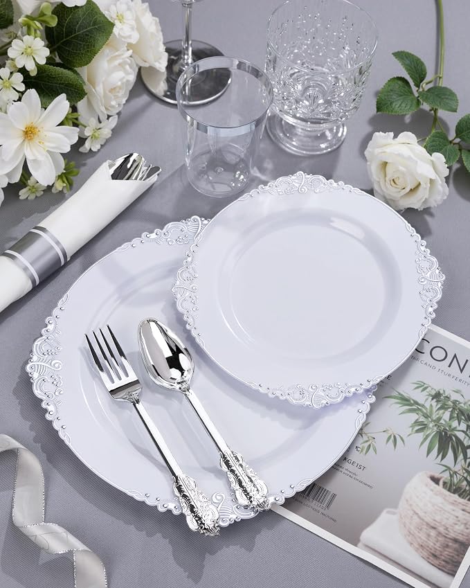 Nervure 100Pcs 10.25'' Silver Plastic Plates, Party Plates - Image 5