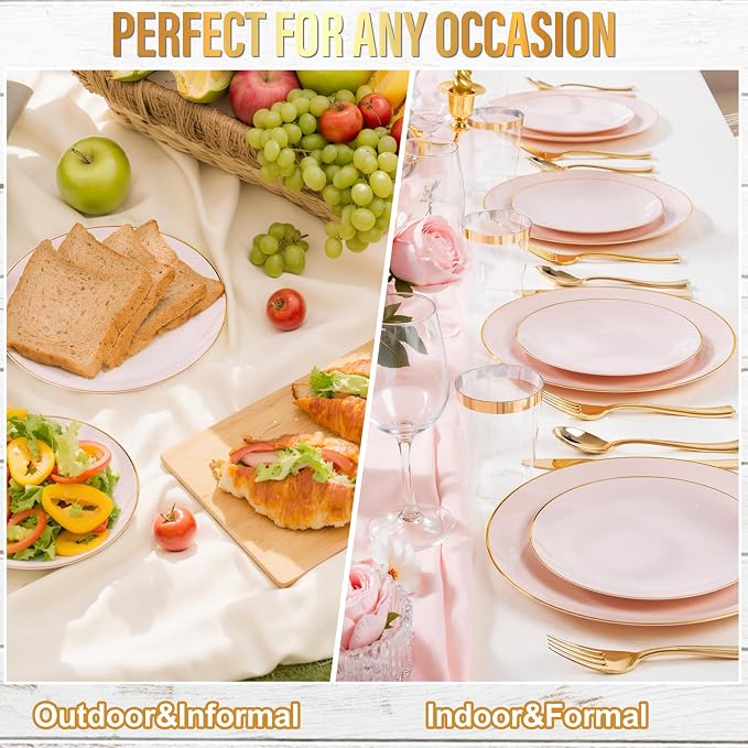 Nervure 100PCS Pink and Gold Plastic Plates, 10.25″ Disposable Dinner Plate | - Image 7