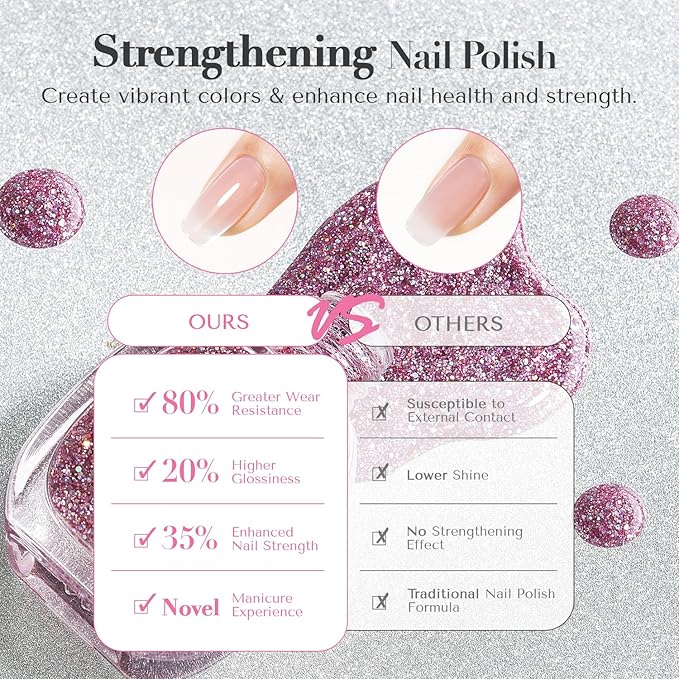 AZUREBEAUTY Nail Polish Set, 4 Colors Dazzling Gold Silver Pink Quick Dry Natural Nail with Top Coat,Professional for Nail Art DIY Manicure and Pedicure at Home