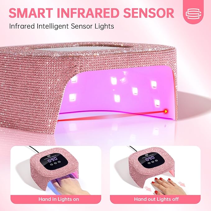 48W UV Light for Nails,Mini UV LED Nail Lamp with 3 Timer Settings, Auto Sensor, Fast Curing for Gel Nails,Nail Dryer Sparkly Gel Nail LCD Display Home Use DIY (Pink Diamond)