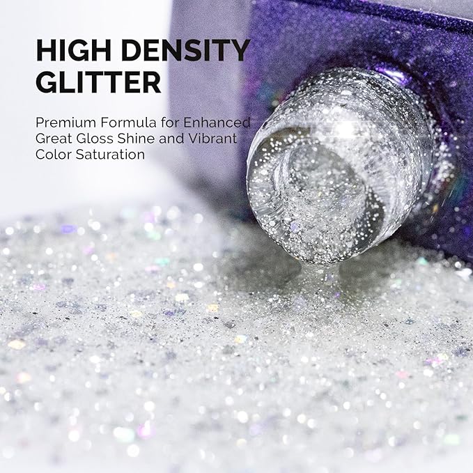 MelodySusie Galaliver Glitter Gel Nail Polish, 15ML Sparkly Shimmer Gel Polish Soak Off UV LED Cured Long Lasting Gift for Women DIY Nail Design Nail Art Manicure Colorful Silver X09