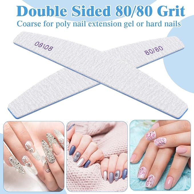 200 Pcs 80/80 Grit Nail Files, Reusable Nail File Double Sided Emery Boards for Acrylic and Gel Nails, Professional Fingernail File Manicure Tools for Salon Pedicure Beauty (Sector)