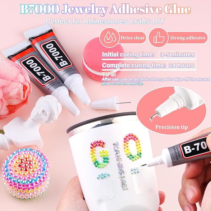 13000Pcs Resin Rhinestones with 3Pcs B7000 Jewelry Glue for Crafting, Multicolors 4mm Non Hotfix Flatback Gems, Bedazzling Crystal for DIY Crafts Clothing Tumblers Mugs Shoes Fabric Decor Nail Art