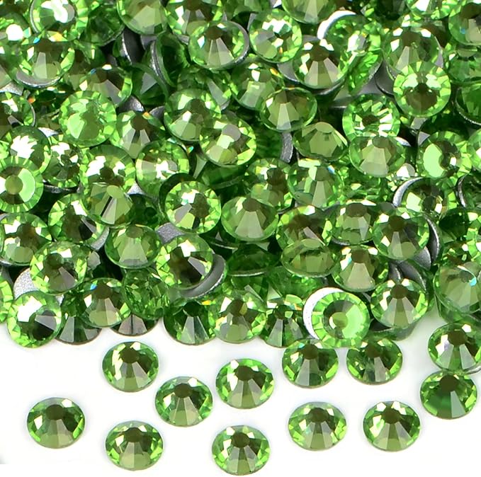 2880PCS Art Nail Rhinestones Non Hotfix Glue Fix Round Crystals Glass Flatback for DIY Jewelry Making with one Picking Pen (ss3 2880pcs, Peridot)
