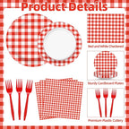 100 Pcs Red White Gingham Party Supplies Set, Serves 25 – Disposable Checkered - Image 3