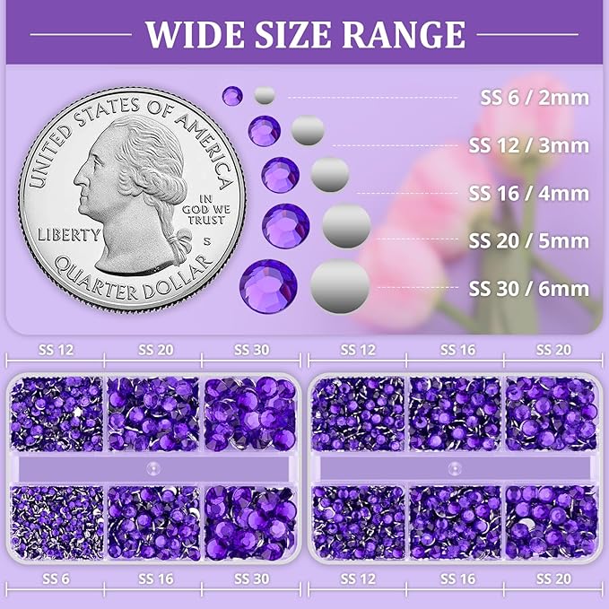 Resin Rhinestones for Crafting, 2 Boxeses Purple Multi Sizes Flatback Bedazzling Crystals for Crafts Nail Art Deco, Non Hotfix Gems Charms for Tumbler Shoes Clothing Fabric Face Makeup