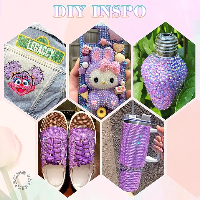 30000Pcs Resin Rhinestones for Bedazzling with B7000 Jewelry Glue, Lavender Purple AB Flatback Gems Rhinestones for Crafting, Clothing Tumblers Mugs Shoes Fabric Decor Nail Art