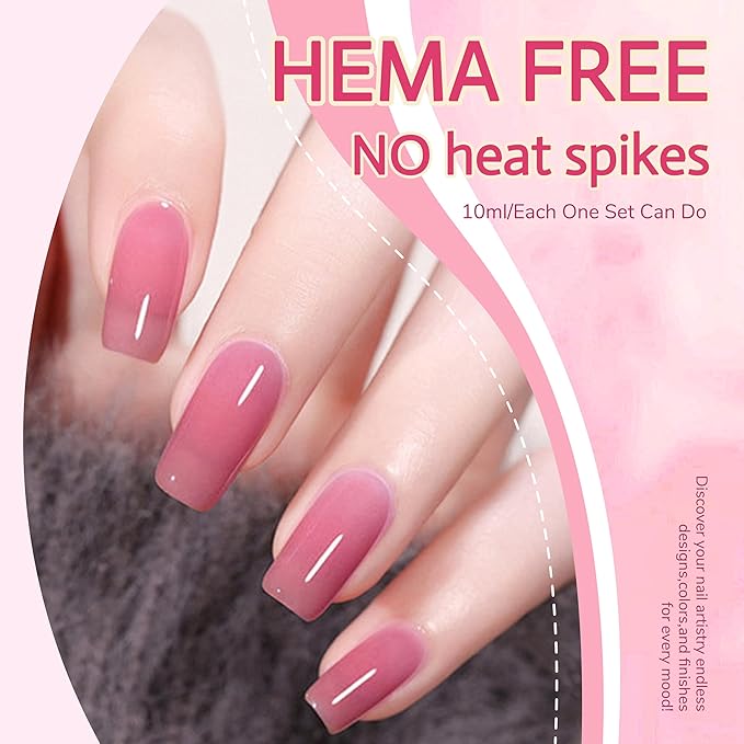 Hema Free Builder Gel Polish, Vegan TPO Free Pink Builder Base Gel, for Strengthens Damaged Thin Nails, LED UV Curing, Thickening & Repair