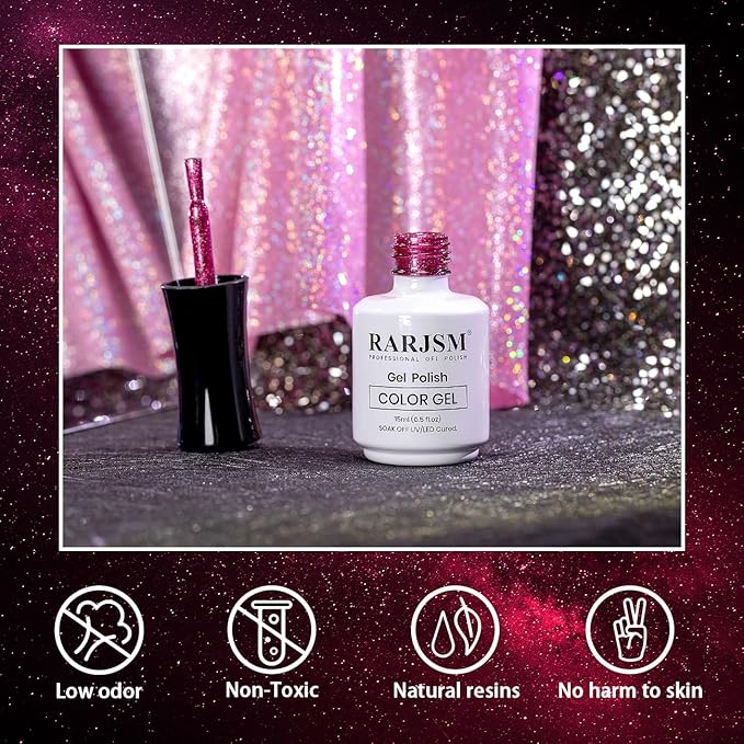 RARJSM 9D Magnetic Cat Eye Gel Nail Polish Purple Pink Silver Velvet Cateye Gel Polish 15ml Galaxy Universal Glitter Shimmer Ice Gel Polish with Magnet Stick UV LED Curing Require Soak Off Home Salon