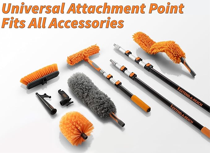 24 Feet High Reach Ceiling Dusters Set with 5-18 ft Extension Pole for Cleaning // Extendable Telescoping Long Reach Cobweb & Feather Dusters for High Ceiling // Extendable Ceiling Fan Blade Cleaner