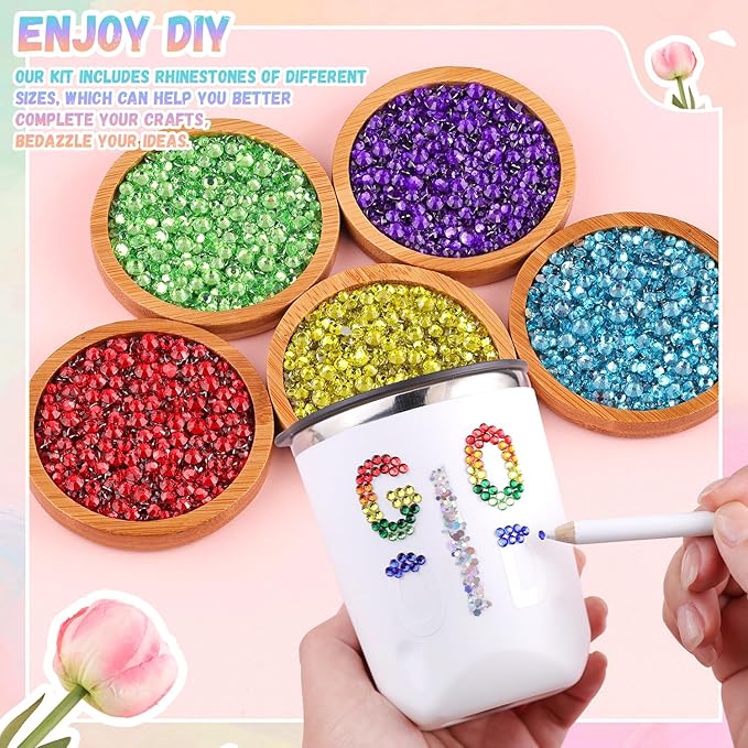 22000Pcs Resin Rhinestones for Bedazzling with 3Pcs B7000 Jewelry Glue, Multicolor 2/3/4mm Flatback Gems Rhinestones for Crafting, Clothing Tumblers Mugs Shoes Fabric Decor Nail Art