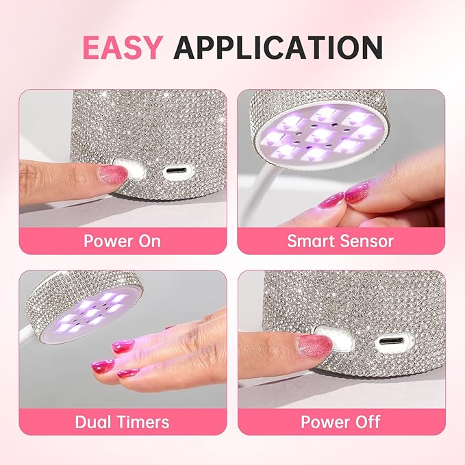 UV LED Nail Lamp, Mini UV Light for Gel Nails Polish, Rechargeable LED Flash Cure Nail Dryer, Quick Drying Goosenecks UV Nail Lamp for Home Nail Salon DIY Manicure, White Diamond