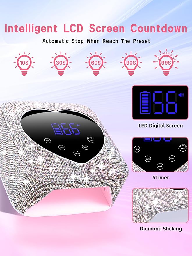 Hongfa Cordless Gel Nail Lamp, Rechargeable UV LED Nail Dryer for Gel Polish with LCD Display, Auto Sensor and 5 Timer Settings Professional Gel Curing Light for All Gel Nail Polish, Manicure Tools